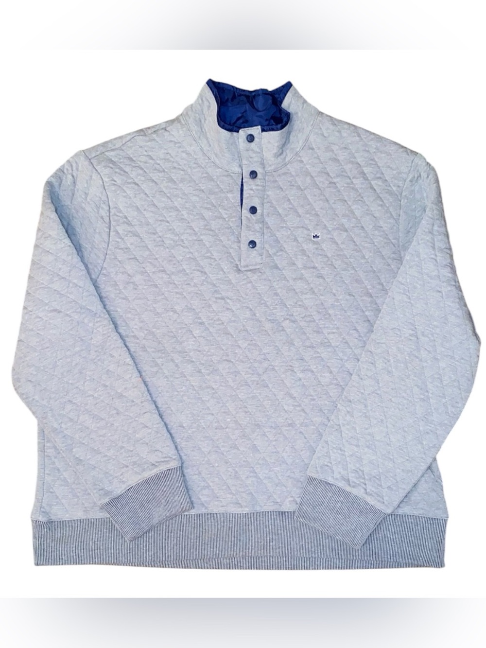 CROWN & IVY Men's Quilted Mock Neck Snap Pullover Sweatshirt Gray Navy Size XXL